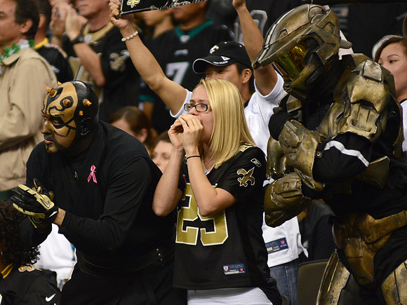 New Orleans Saints fans cheer their team to victory over the Philadelphia Eagles